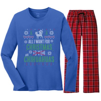 All I Want For Christmas Are Chihuahuas Gift Women's Long Sleeve Flannel Pajama Set 