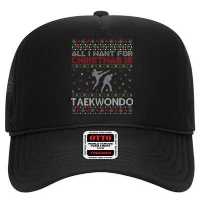 All I Want For Christmas Is Ugly Taekwondo Christmas High Crown Mesh Back Trucker Hat