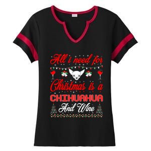 All I Want For Christmas Chihuahua And Wine Gift Funny Gift Ladies Halftime Notch Neck Tee