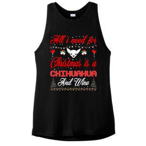 All I Want For Christmas Chihuahua And Wine Gift Funny Gift Ladies PosiCharge Tri-Blend Wicking Tank