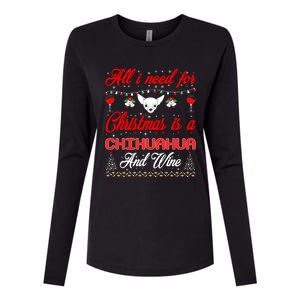 All I Want For Christmas Chihuahua And Wine Gift Funny Gift Womens Cotton Relaxed Long Sleeve T-Shirt