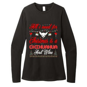 All I Want For Christmas Chihuahua And Wine Gift Funny Gift Womens CVC Long Sleeve Shirt