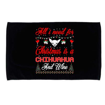 All I Want For Christmas Chihuahua And Wine Gift Funny Gift Microfiber Hand Towel