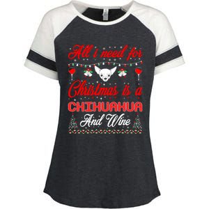 All I Want For Christmas Chihuahua And Wine Gift Funny Gift Enza Ladies Jersey Colorblock Tee