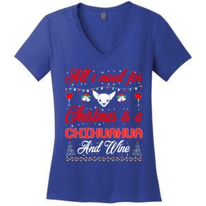 All I Want For Christmas Chihuahua And Wine Gift Funny Gift Women's V-Neck T-Shirt