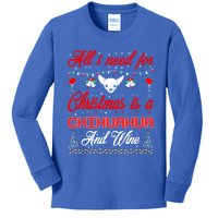 All I Want For Christmas Chihuahua And Wine Gift Funny Gift Kids Long Sleeve Shirt