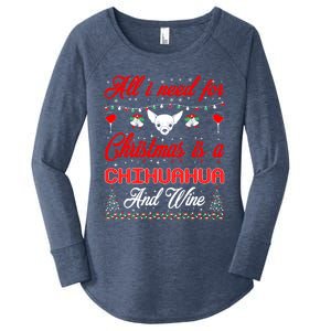 All I Want For Christmas Chihuahua And Wine Gift Funny Gift Women's Perfect Tri Tunic Long Sleeve Shirt