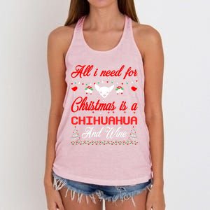 All I Want For Christmas Chihuahua And Wine Gift Funny Gift Women's Knotted Racerback Tank