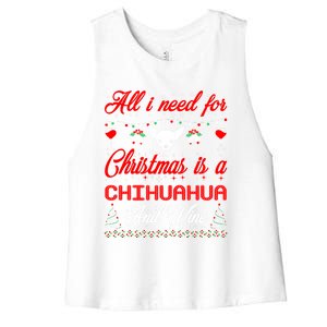 All I Want For Christmas Chihuahua And Wine Gift Funny Gift Women's Racerback Cropped Tank