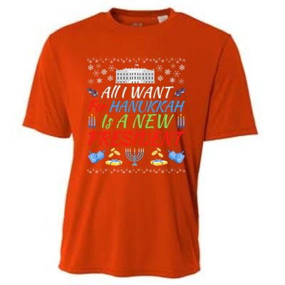 All I Want For Hanukkah Is A New President Fun Xmas Sweater Gift Cooling Performance Crew T-Shirt