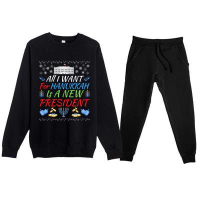 All I Want For Hanukkah Is A New President Fun Xmas Sweater Gift Premium Crewneck Sweatsuit Set