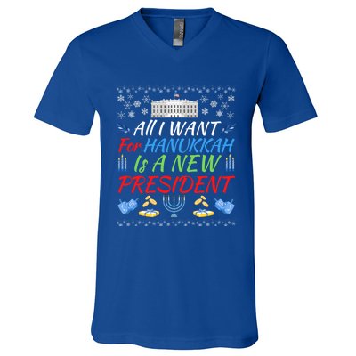 All I Want For Hanukkah Is A New President Fun Xmas Sweater Gift V-Neck T-Shirt