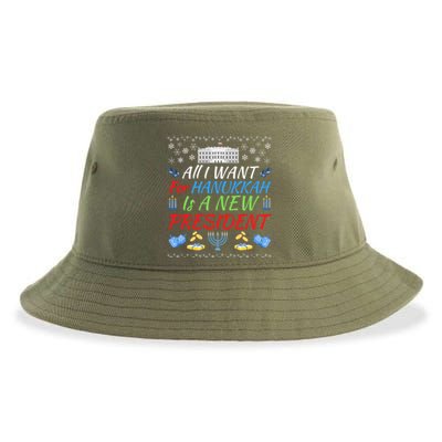 All I Want For Hanukkah Is A New President Fun Xmas Sweater Gift Sustainable Bucket Hat