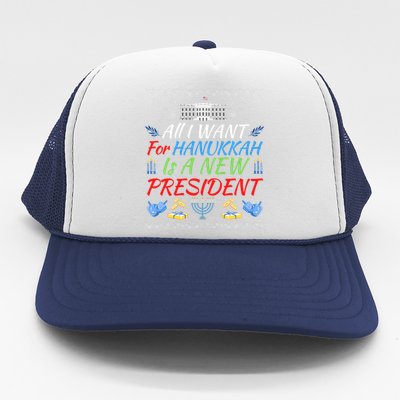 All I Want For Hanukkah Is A New President Fun Xmas Sweater Gift Trucker Hat