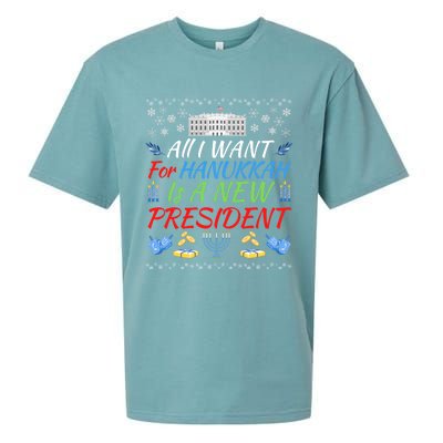 All I Want For Hanukkah Is A New President Fun Xmas Sweater Gift Sueded Cloud Jersey T-Shirt