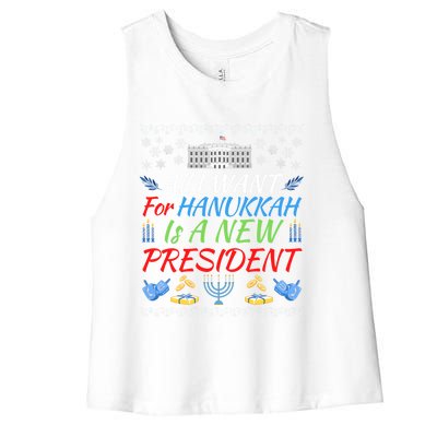 All I Want For Hanukkah Is A New President Fun Xmas Sweater Gift Women's Racerback Cropped Tank