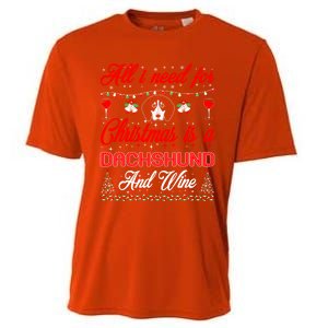 All I Want For Christmas Dachshund And Wine Gift Cute Gift Cooling Performance Crew T-Shirt