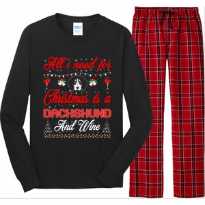 All I Want For Christmas Dachshund And Wine Gift Cute Gift Long Sleeve Pajama Set