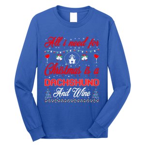 All I Want For Christmas Dachshund And Wine Gift Cute Gift Long Sleeve Shirt