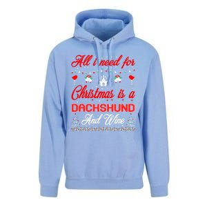 All I Want For Christmas Dachshund And Wine Gift Cute Gift Unisex Surf Hoodie