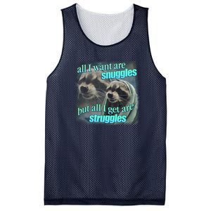 All I Want Are Snuggles But All I Get Are Struggles Raccoon Word Art Meme Mesh Reversible Basketball Jersey Tank