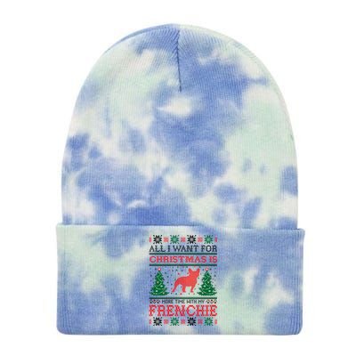 All I Want For Christmas More Time With Frenchie Meaningful Gift Tie Dye 12in Knit Beanie