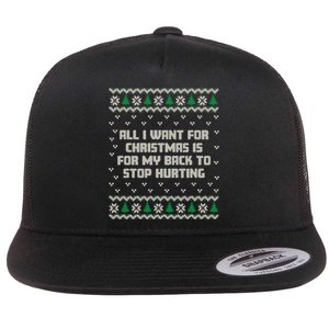 All I Want Is My Back To Stop Hurting Funny Christmas Sweatshirt Flat Bill Trucker Hat