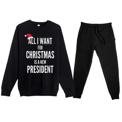 All I Want For Christmas Is A New President Santa Hat Premium Crewneck Sweatsuit Set