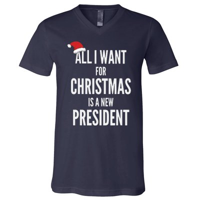 All I Want For Christmas Is A New President Santa Hat V-Neck T-Shirt