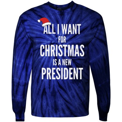 All I Want For Christmas Is A New President Santa Hat Tie-Dye Long Sleeve Shirt