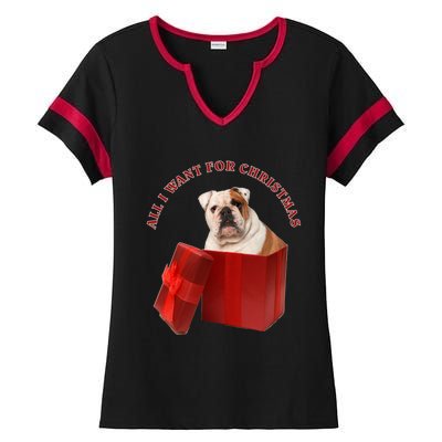 All I Want For Christmas English Bulldog Cool Gift Ladies Halftime Notch Neck Tee