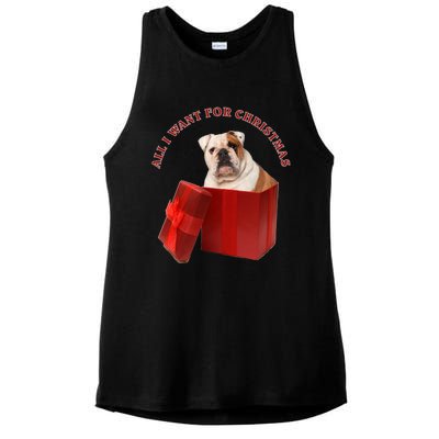 All I Want For Christmas English Bulldog Cool Gift Ladies PosiCharge Tri-Blend Wicking Tank