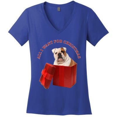 All I Want For Christmas English Bulldog Cool Gift Women's V-Neck T-Shirt