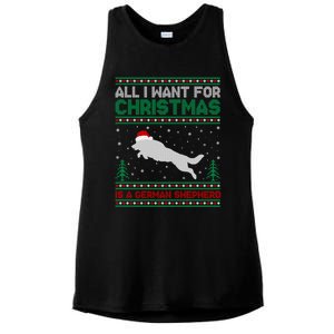 All I Want For Xmas Is A Ger Shepherd Dog Ugly Christmas Gift Ladies PosiCharge Tri-Blend Wicking Tank