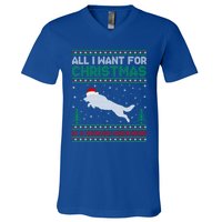 All I Want For Xmas Is A Ger Shepherd Dog Ugly Christmas Gift V-Neck T-Shirt