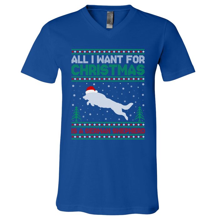 All I Want For Xmas Is A Ger Shepherd Dog Ugly Christmas Gift V-Neck T-Shirt