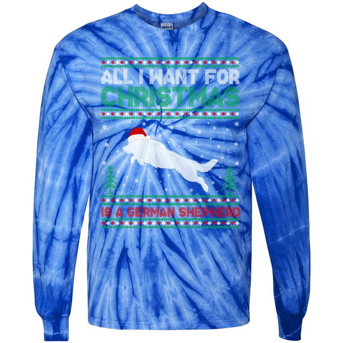 All I Want For Xmas Is A Ger Shepherd Dog Ugly Christmas Gift Tie-Dye Long Sleeve Shirt