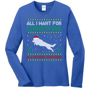 All I Want For Xmas Is A Ger Shepherd Dog Ugly Christmas Gift Ladies Long Sleeve Shirt