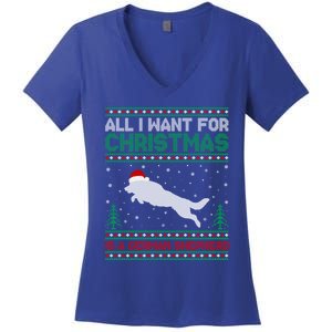 All I Want For Xmas Is A Ger Shepherd Dog Ugly Christmas Gift Women's V-Neck T-Shirt