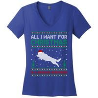 All I Want For Xmas Is A Ger Shepherd Dog Ugly Christmas Gift Women's V-Neck T-Shirt