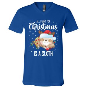 All I Want For Christmas Is A Sloth Cute Sleeping Sloth Gift V-Neck T-Shirt