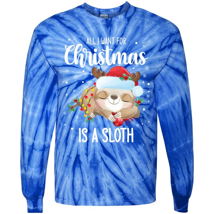 All I Want For Christmas Is A Sloth Cute Sleeping Sloth Gift Tie-Dye Long Sleeve Shirt