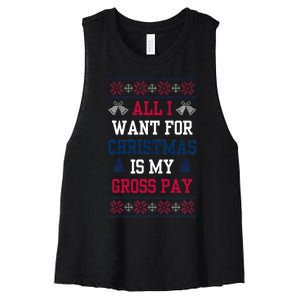 All I Want For Christmas Is My Gross Pay Joke Women's Racerback Cropped Tank