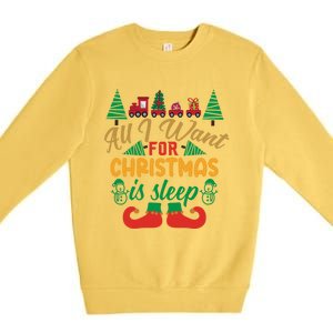 All I Want For Christmas Is Sleep Funny Christmas Funny Funny Gift Premium Crewneck Sweatshirt