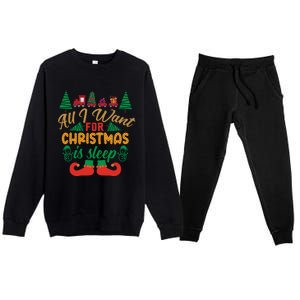 All I Want For Christmas Is Sleep Funny Christmas Funny Funny Gift Premium Crewneck Sweatsuit Set