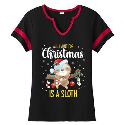 All I Want For Christmas Is A Sloth Funny Sleeping Sloth Gift Ladies Halftime Notch Neck Tee