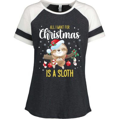 All I Want For Christmas Is A Sloth Funny Sleeping Sloth Gift Enza Ladies Jersey Colorblock Tee