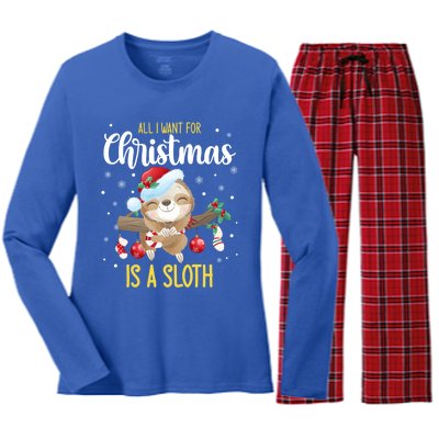 All I Want For Christmas Is A Sloth Funny Sleeping Sloth Gift Women's Long Sleeve Flannel Pajama Set 