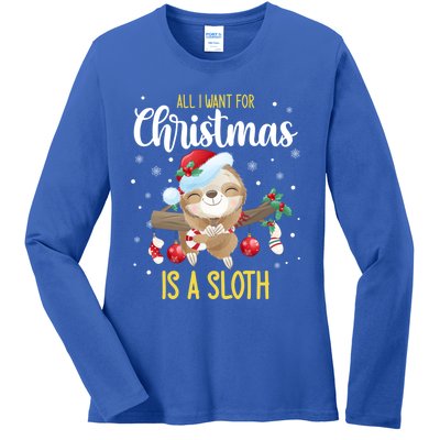 All I Want For Christmas Is A Sloth Funny Sleeping Sloth Gift Ladies Long Sleeve Shirt