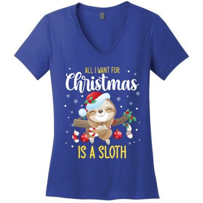 All I Want For Christmas Is A Sloth Funny Sleeping Sloth Gift Women's V-Neck T-Shirt